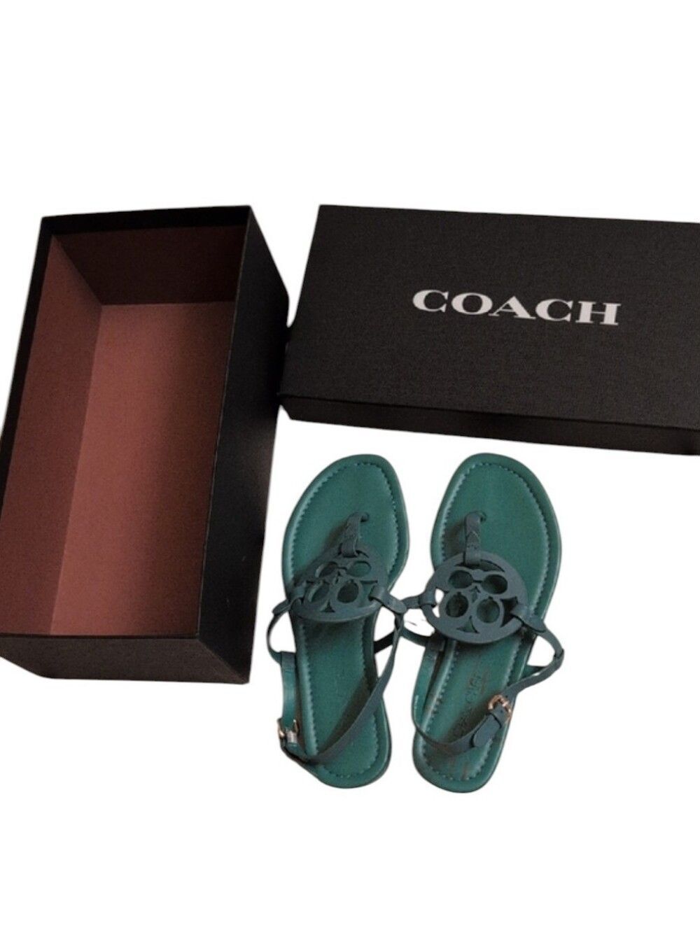 Coach Jaci Leather Sandal Teal Green Silver Buckle Size 5